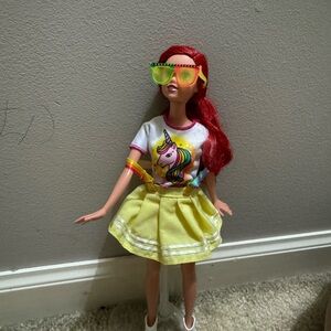 Ariel Doll with Unicorn Shirt and Yellow Skirt